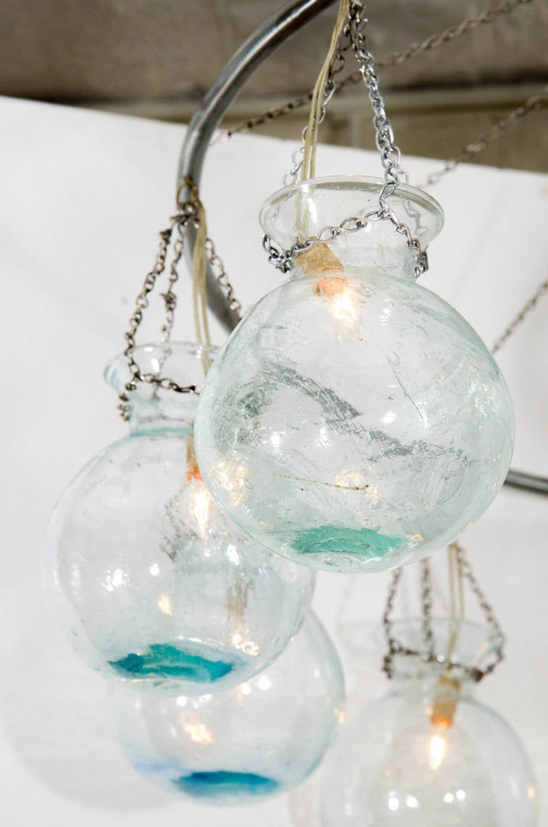 20th Century Egyptian Handblown Large Clear Glass Globe Chandelier For Sale