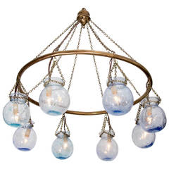 Egyptian Handblown Small Blue Glass Globe Chandelier