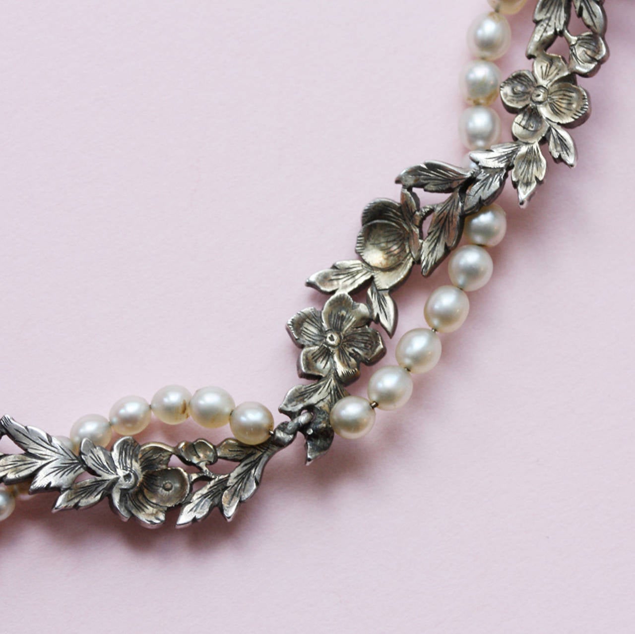 Pearl Rose Cut Diamond Flower Garland Necklace 1