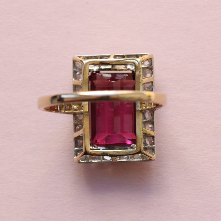 Edwardian Tourmaline Diamond Ring In Excellent Condition In Amsterdam, NL