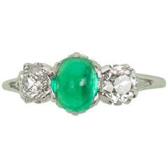Antique Tiffany & Co. Edwardian Emerald Diamond Platinum Engagement Ring