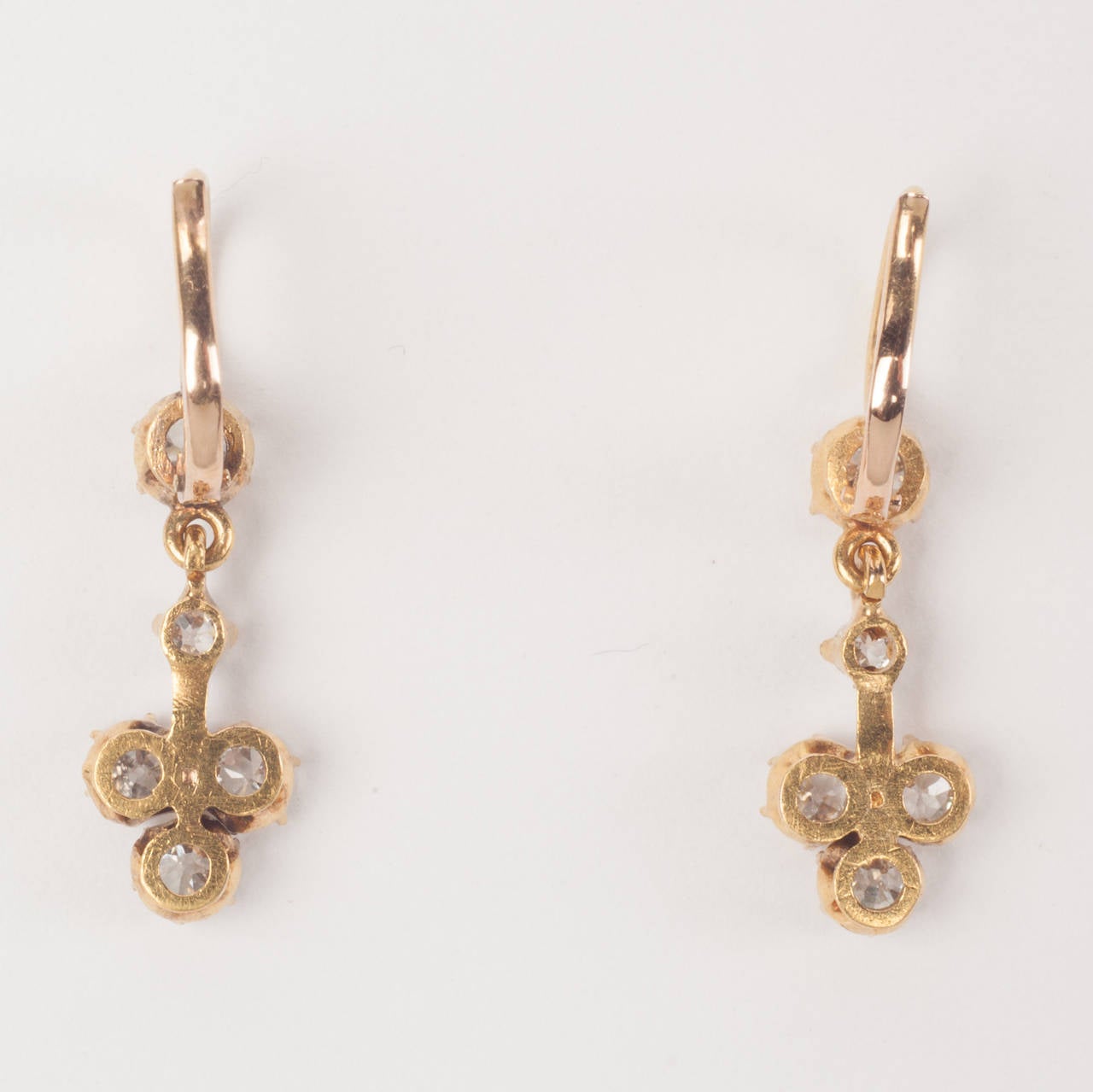 19th century old cut Diamond Gold dangle earrings In Excellent Condition In Amsterdam, NL