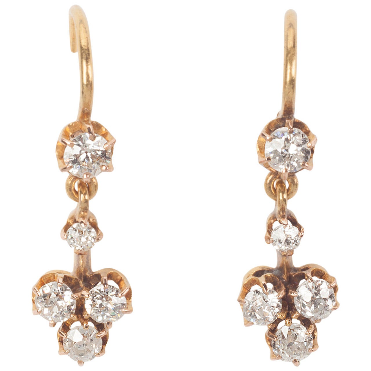 19th century old cut Diamond Gold dangle earrings