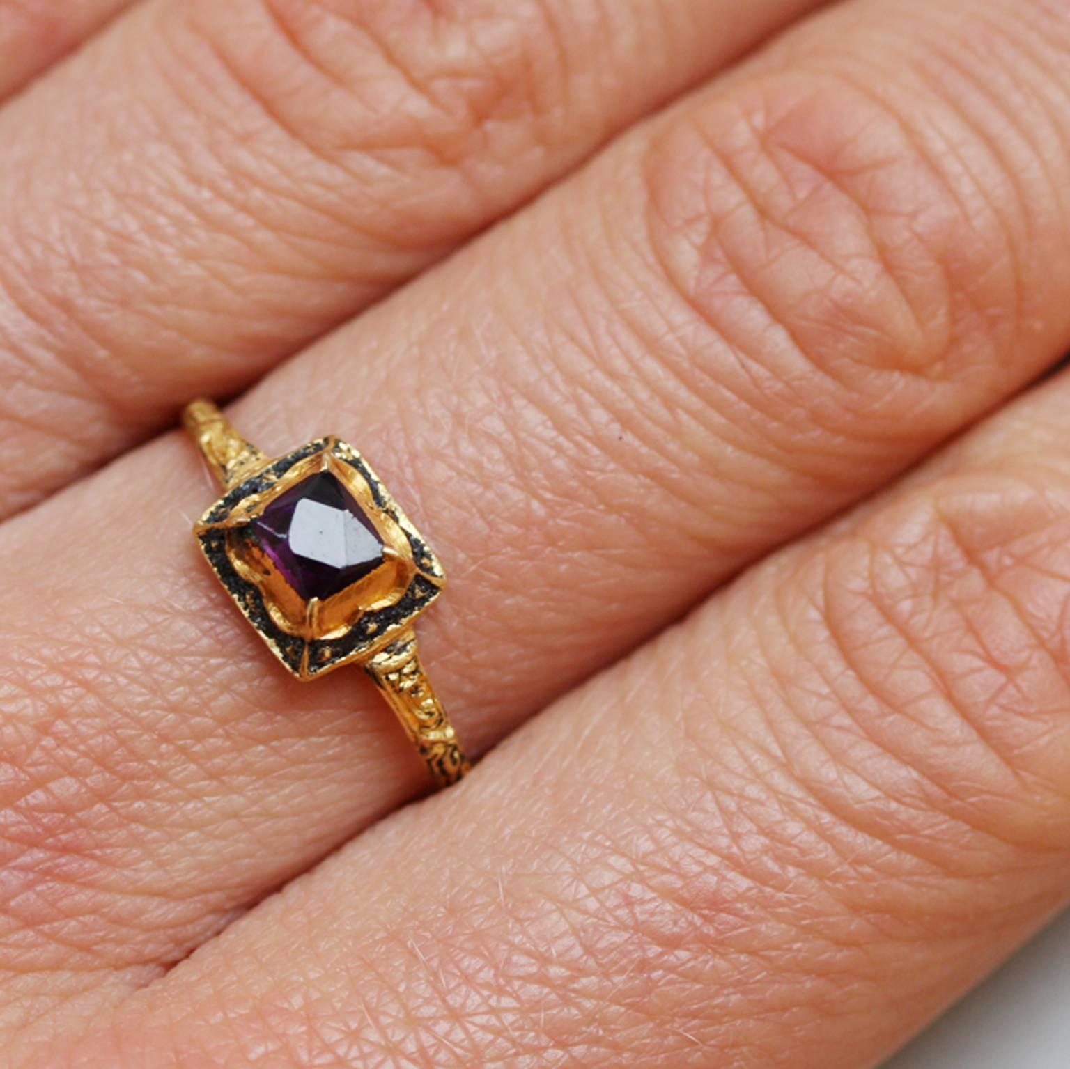 Women's or Men's Gold and Amethyst Renaissance Ring