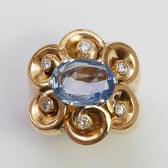 Sapphire Diamond Gold Retro Pinky Ring