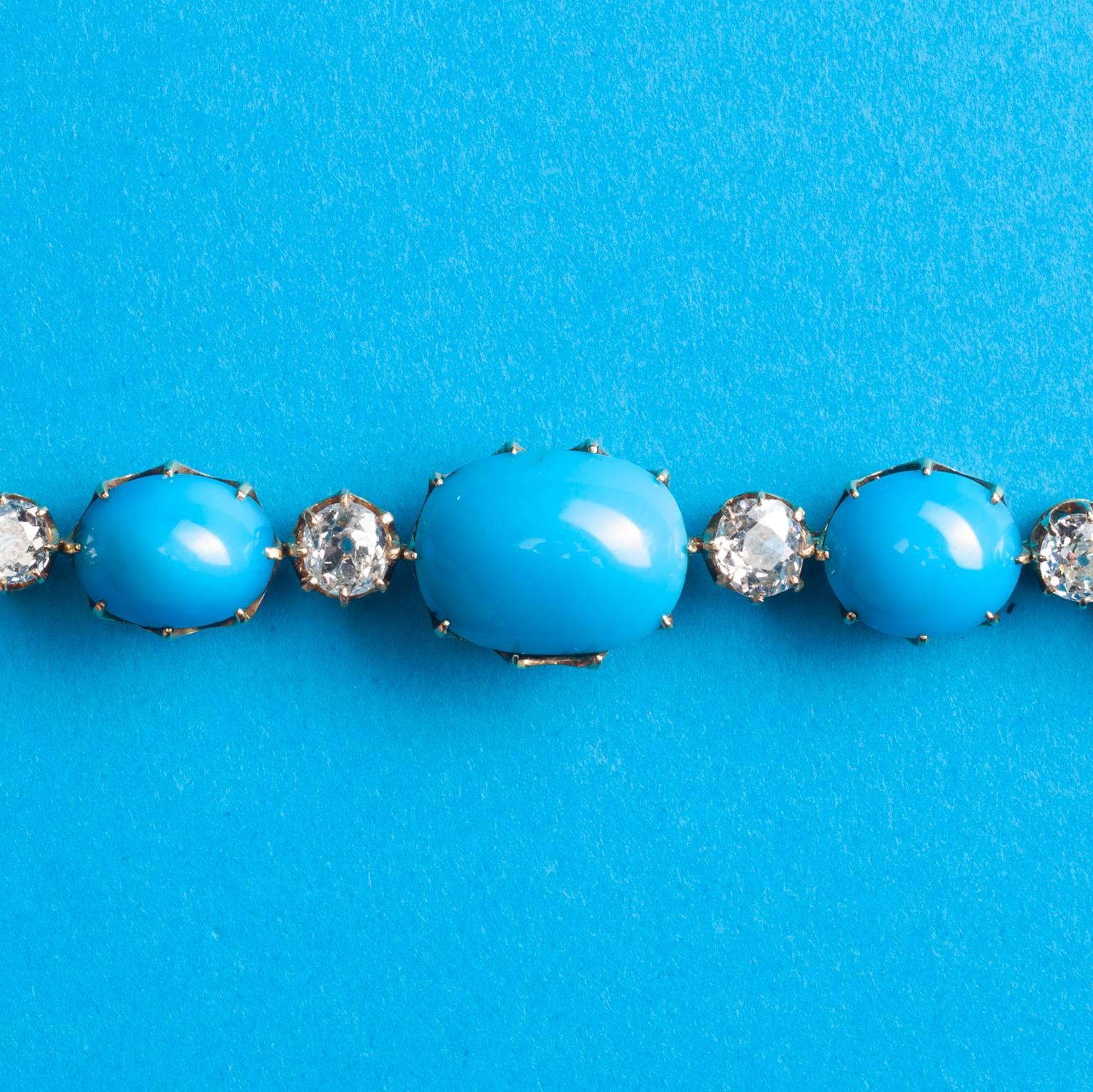 Women's 19th Century Turquoise diamond Gold Necklace