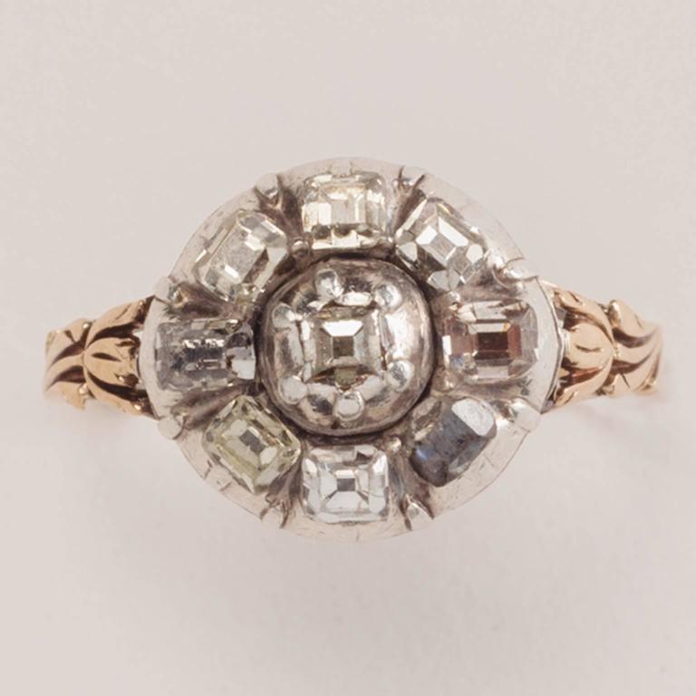 18th Century Table Cut Diamond Silver Gold Tulip Ring at 1stDibs