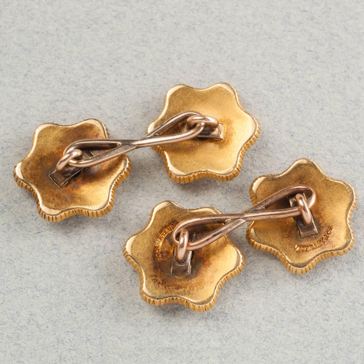 Victorian 1880s Tiffany & Co. Diamond Steel Gold Cufflinks