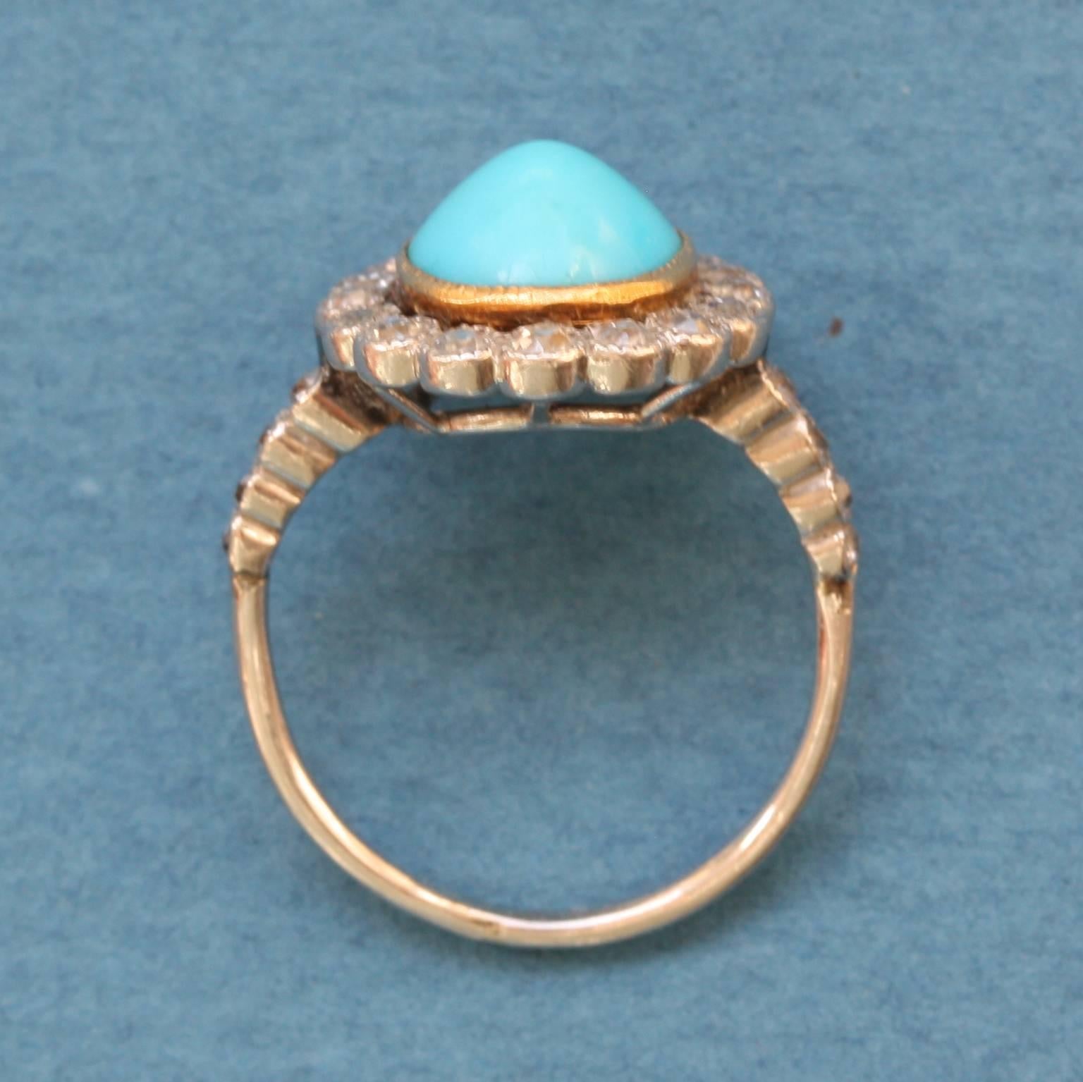 Women's Edwardian Turquoise Diamond Gold Cluster Ring
