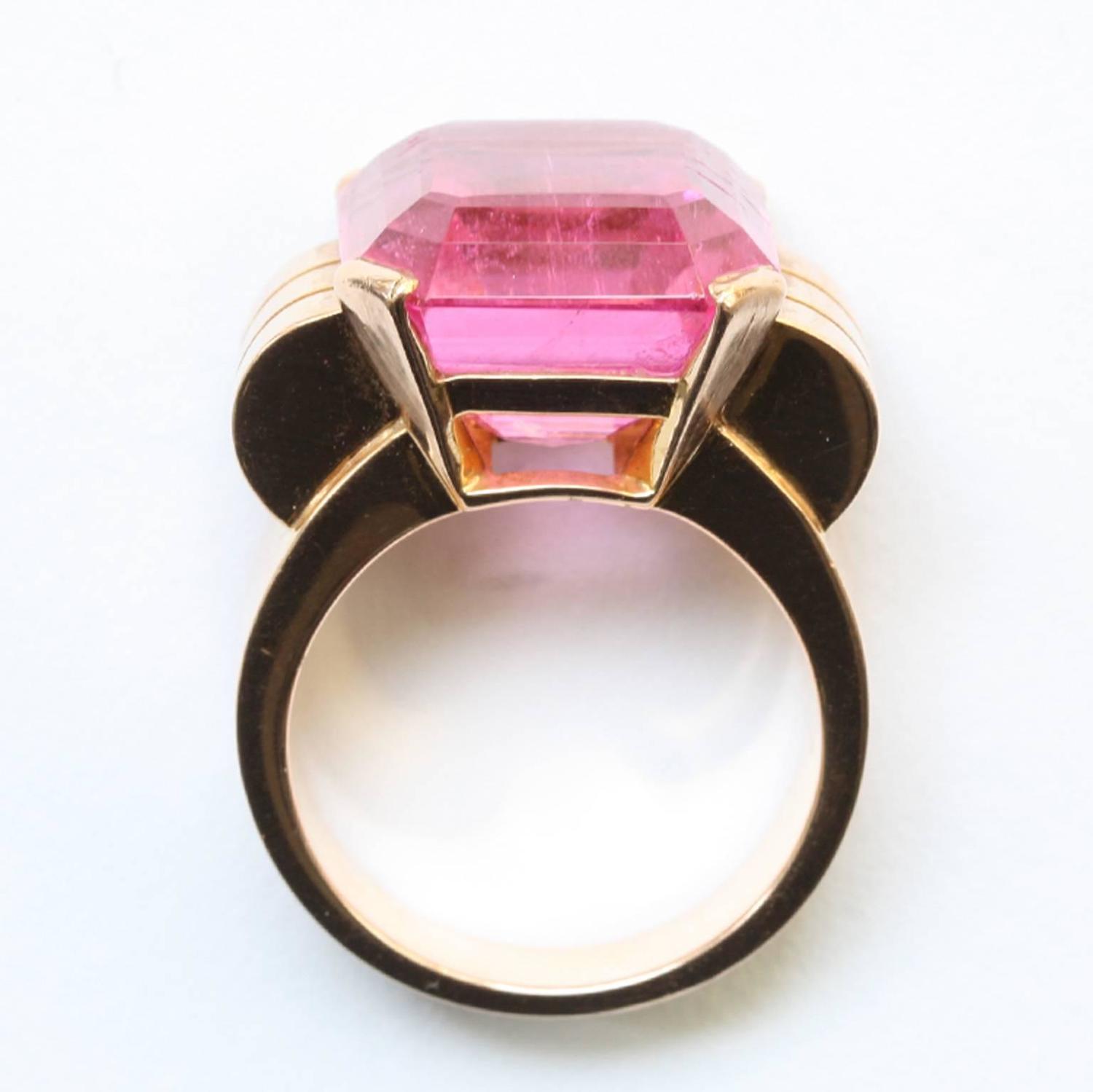 Art Deco Pink Tourmaline Gold Ring For Sale at 1stdibs