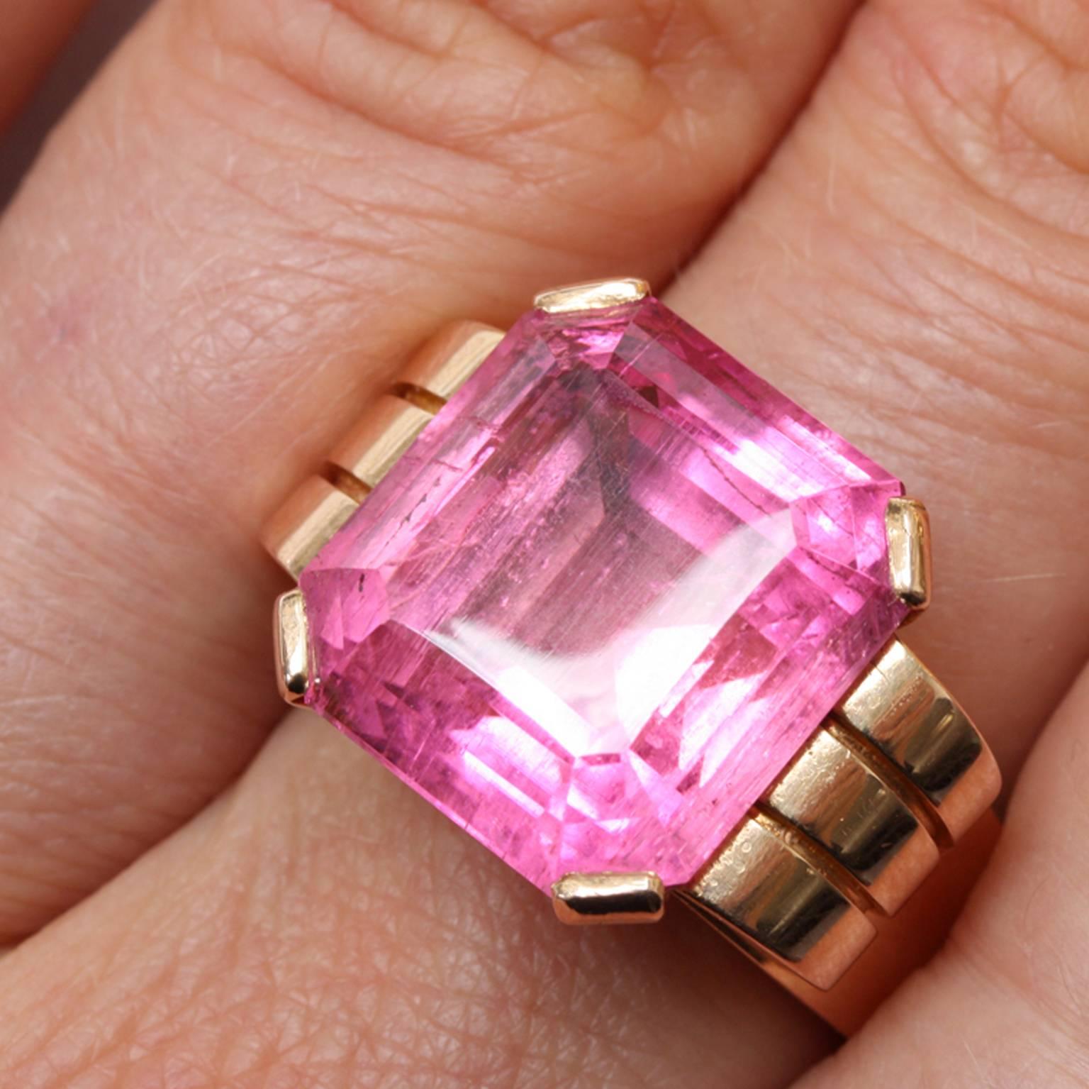 art deco pink tourmaline ring