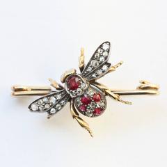 Victorian Opal Ruby Diamond Silver Gold Fly Brooch