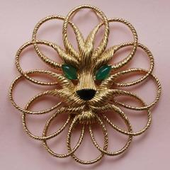 Van Cleef & Arpels Onyx Chrysoprase Gold Lion Brooch