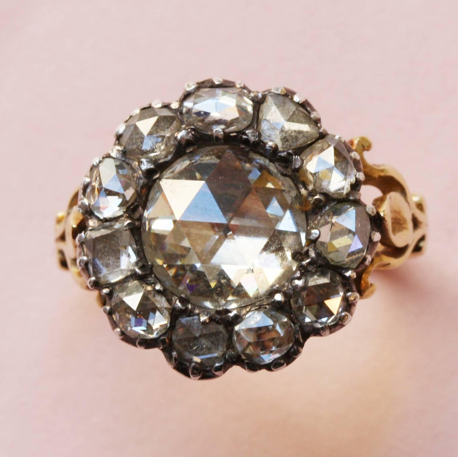 Georgian Rose Cut Diamond Silver Gold Cluster Ring at 1stDibs ...