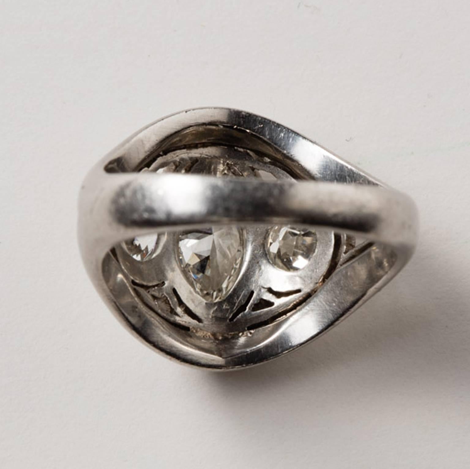 Women's or Men's Platinum and Diamond Art Nouveau Ring