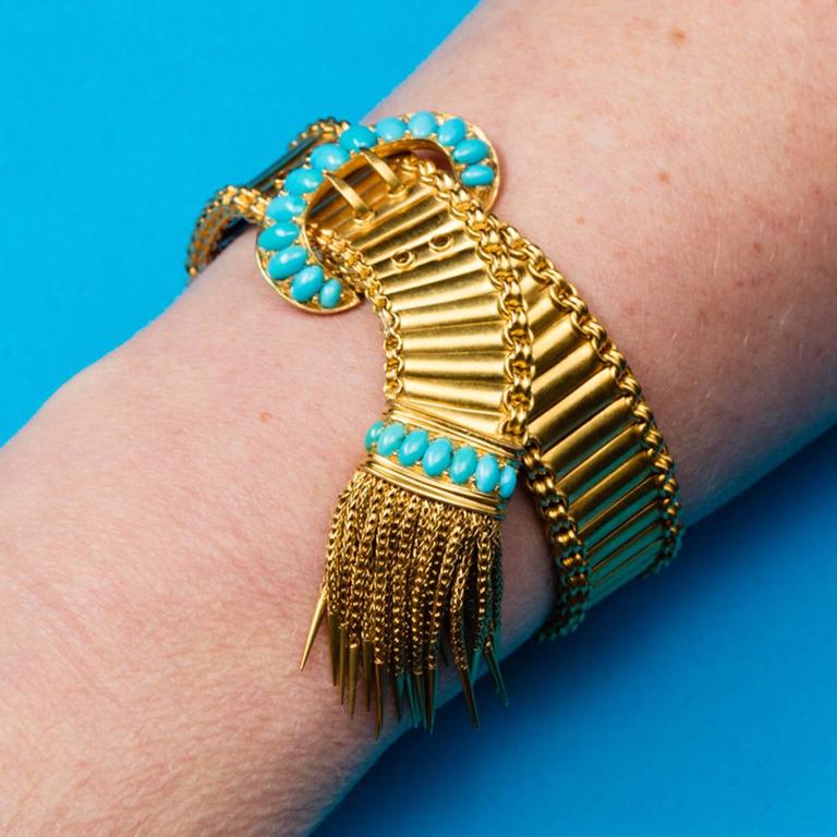 Beaded Bracelet with Coin and Gold Tassel in Turquoise by Bourbon and Bowties main image 0