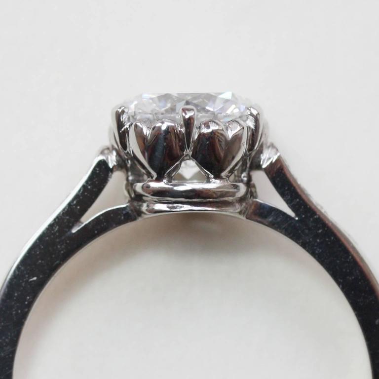Edwardian 1.28 D IF Diamond Platinum Solitaire Heart Ring For Sale