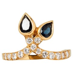 Anello francese in oro 18 ct. con zaffiro e diamante
