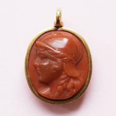 Double Coral Gold Cameo Pendant