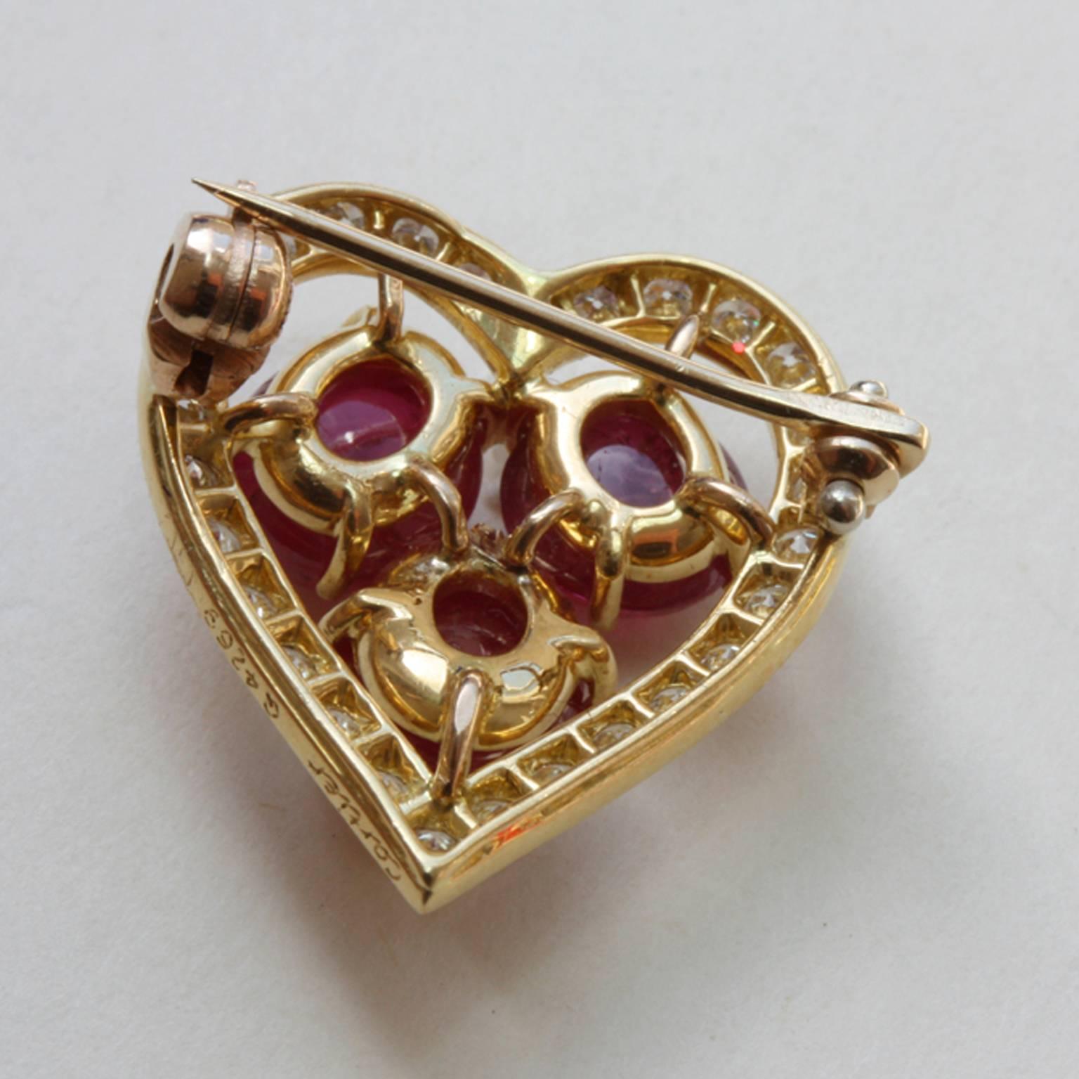 Ruby Diamond gold Heart Brooch In Excellent Condition In Amsterdam, NL