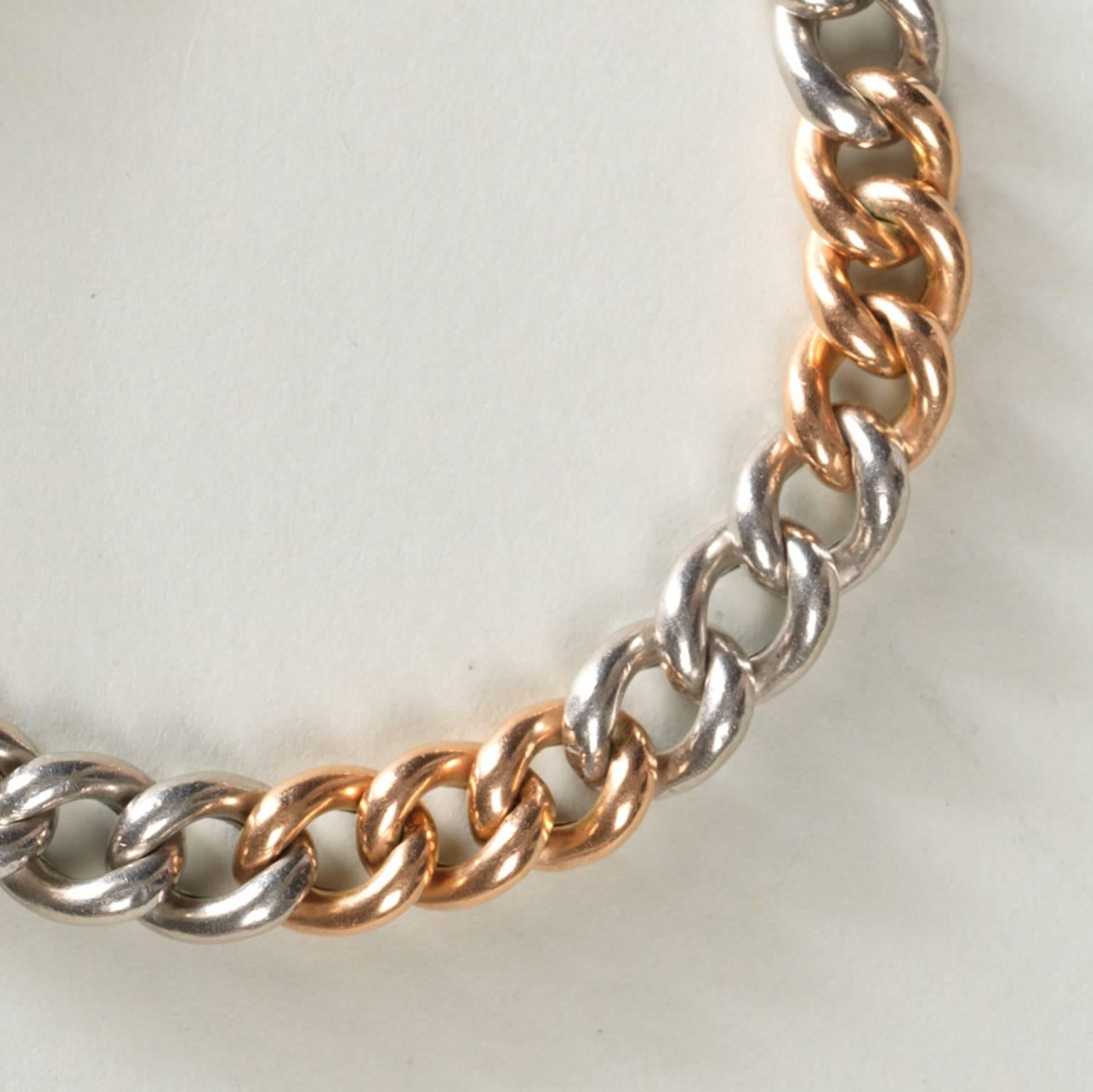 Victorian Gold and Platinum Curb Link Bracelet In Good Condition In Amsterdam, NL