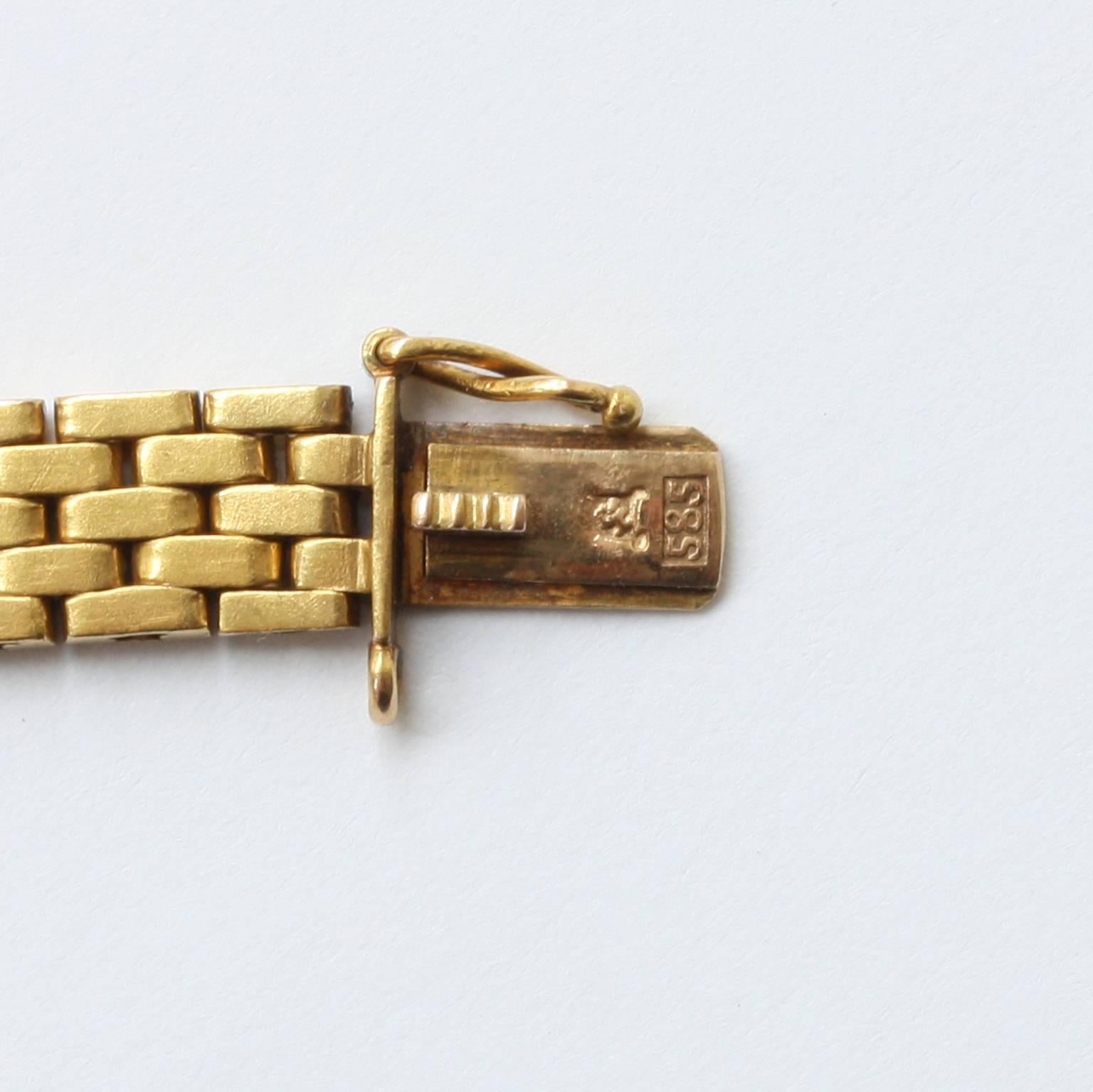 Women's or Men's Art Deco Diamond Brick Pattern Gold Bracelet