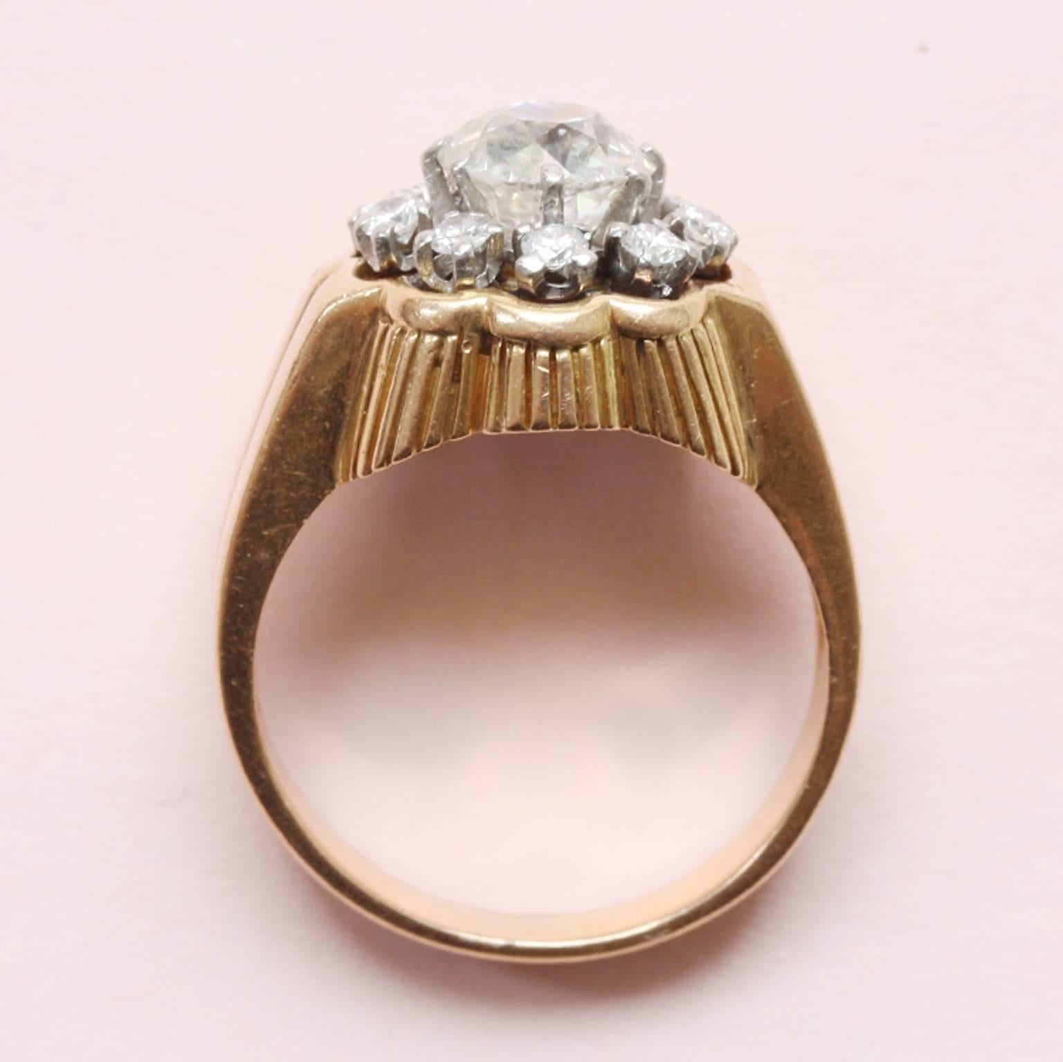 Henri Lesieur Art Deco Diamond Cluster Ring In Excellent Condition In Amsterdam, NL