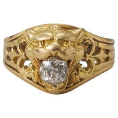 An 18k Gold and Diamond Lion Ring