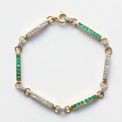 Lacloche Diamond and Emerald Gold and Platinum Bracelet