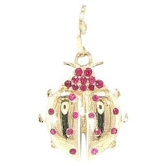 14K Yellow Gold Ladybug Pendant with 22 Round Cut Natural Rubies