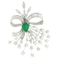 Platinum Bouquet Brooch with 1.25ct Pear Emerald & 5.00ct Diamonds