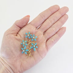 La Triomphe 18K Yellow Gold Floral Pin with Turquoise & Diamond Accents
