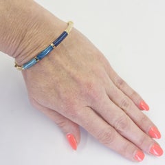 14K Yellow Gold Twist Bangle with Light Blue Enamel