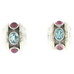 David Yurman Sterling Silver Blue Topaz & Pink Tourmaline Earrings