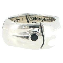 John Hardy Bamboo Sterling Silver Ring with Black Sapphires, Size 7