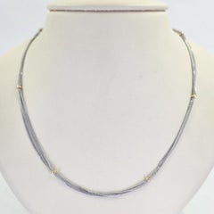 14K White Gold Multi-Strand Necklace with 14K Yellow Gold Stations