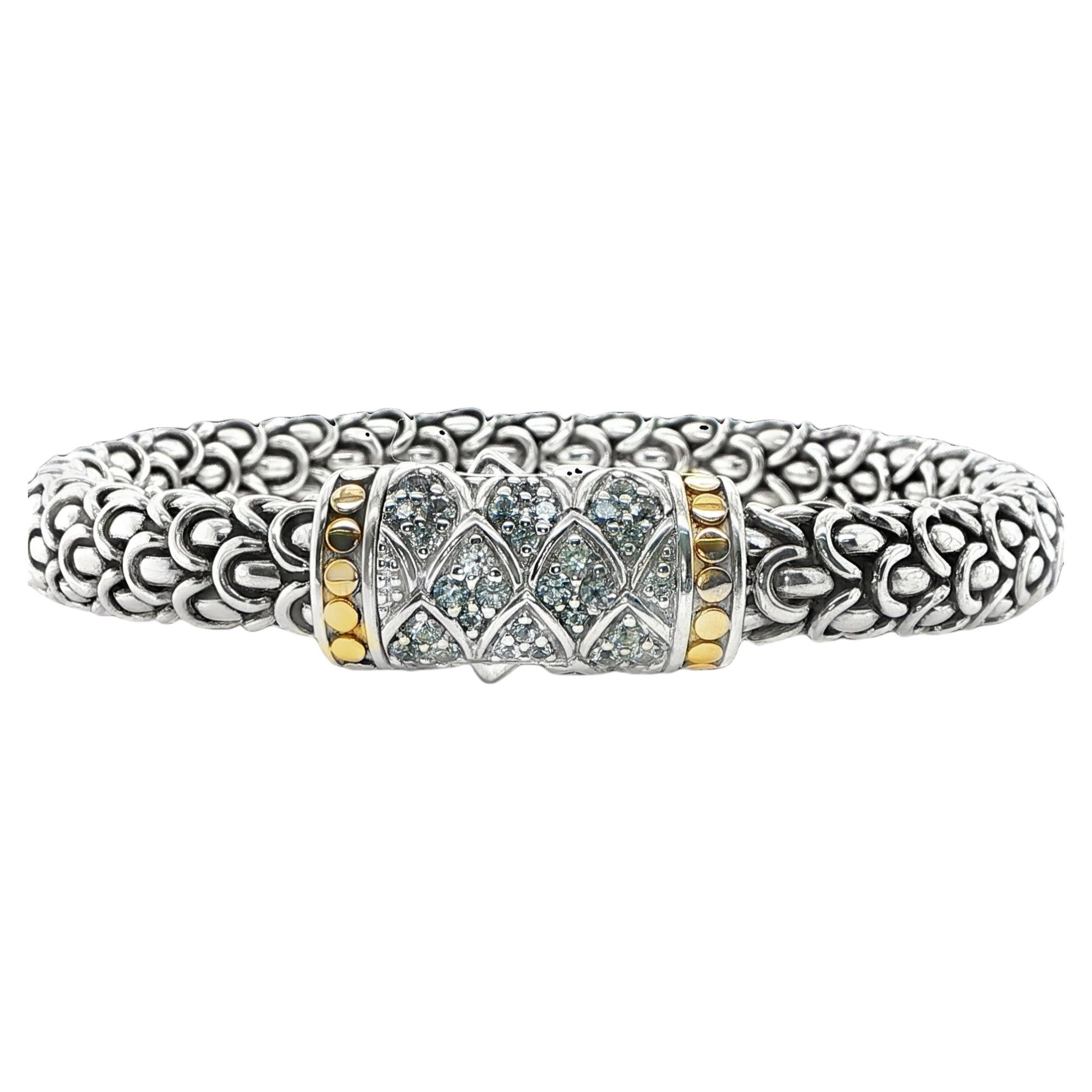 Pulsera de John Hardy de oro de 18 quilates y plata de ley con zafiros blancos, de 7,5 pulgadas