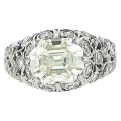 Platinum Antique Emerald Cut Diamond Engagement Ring