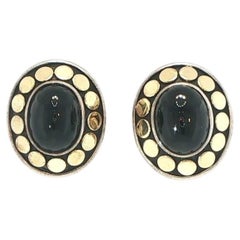 John Hardy Dot Stud Earrings Sterling Silver Onyx & 18K Yellow Gold