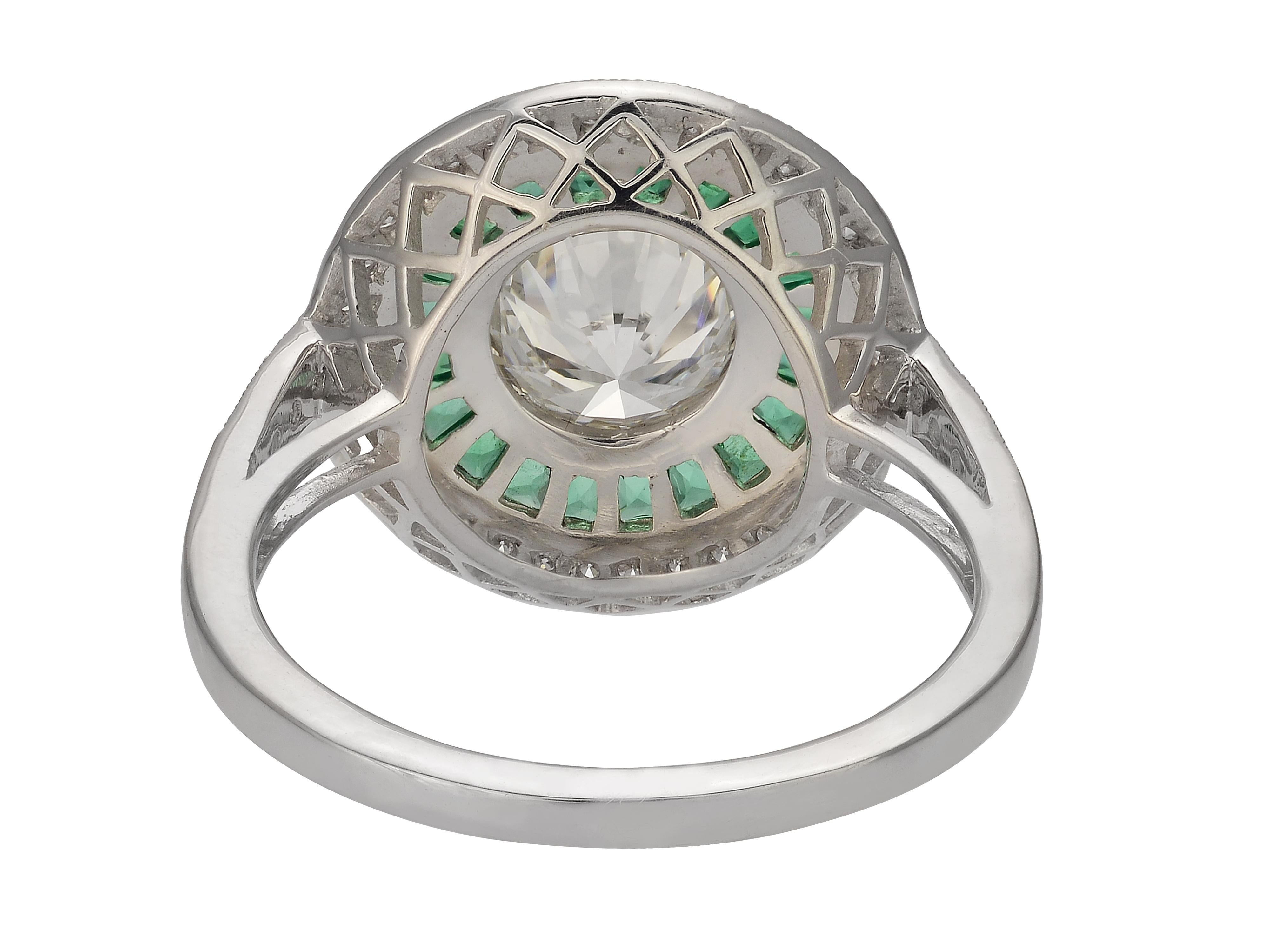 Art Deco Vintage Inspired Emerald and Diamond Ring