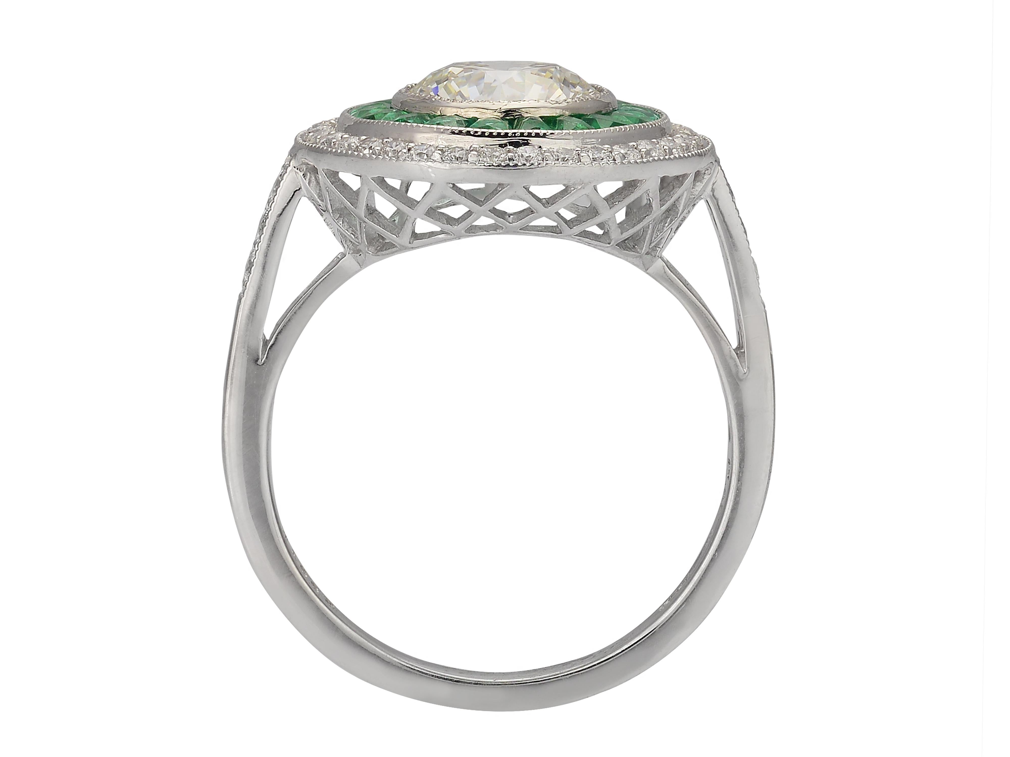 Round Cut Vintage Inspired Emerald and Diamond Ring