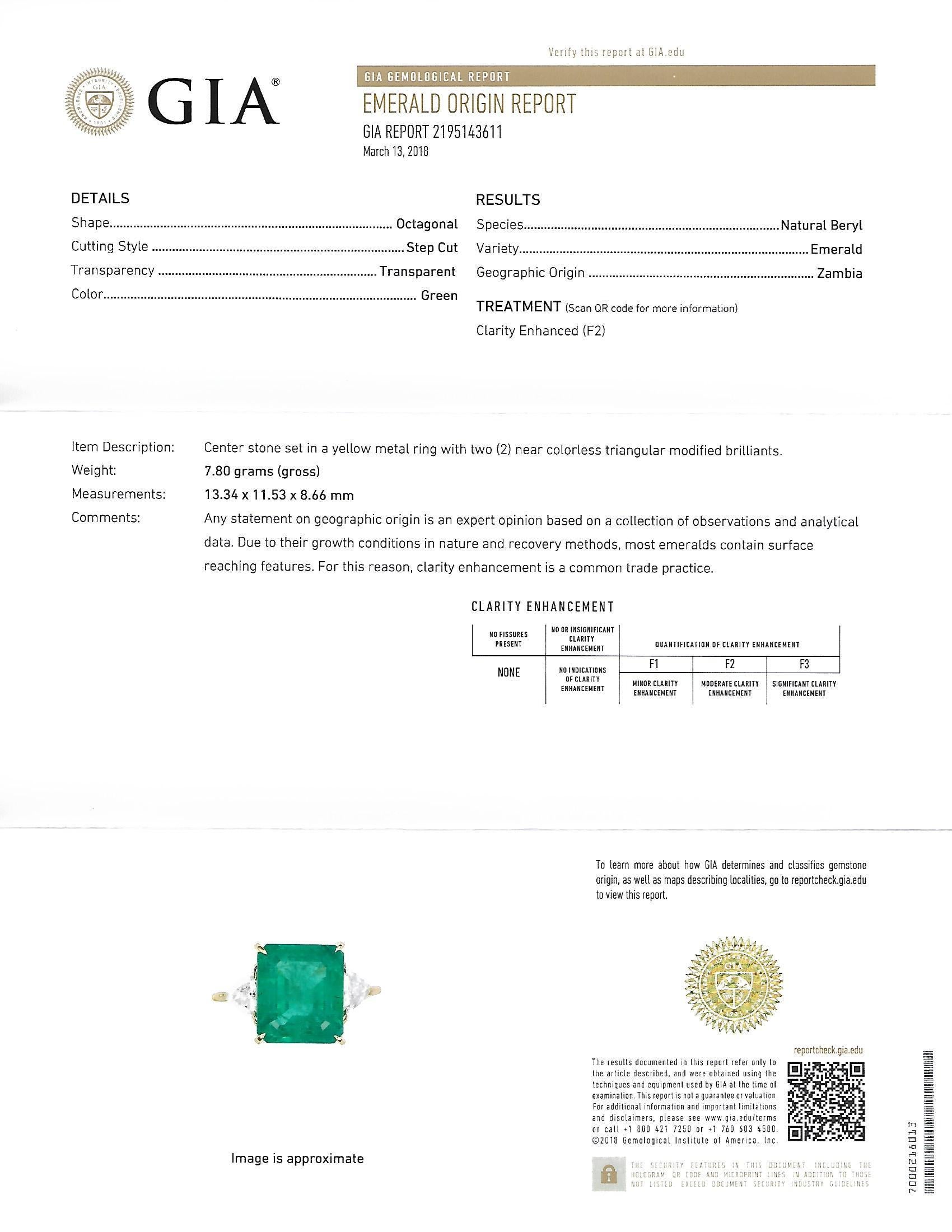 GIA-Bericht zertifizierter sambischer Smaragdring aus Gelbgold  im Zustand „Neu“ im Angebot in Coral Gables, FL