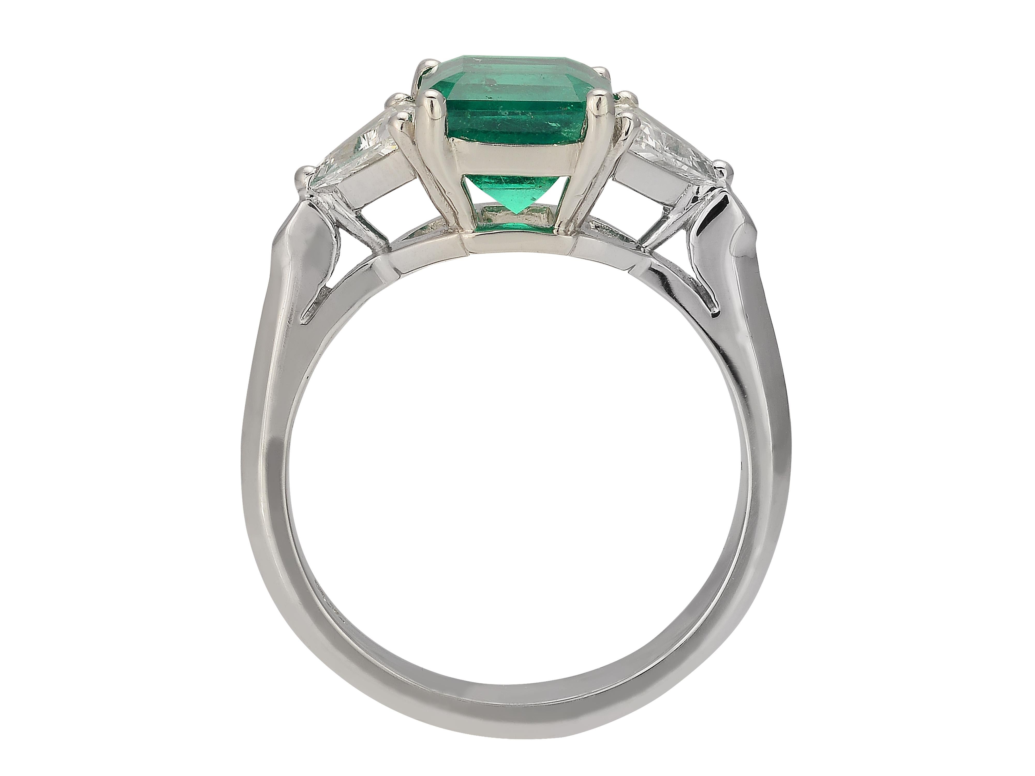 Contemporary 1.95 Carat Emerald Three-Stone Cocktail Ring