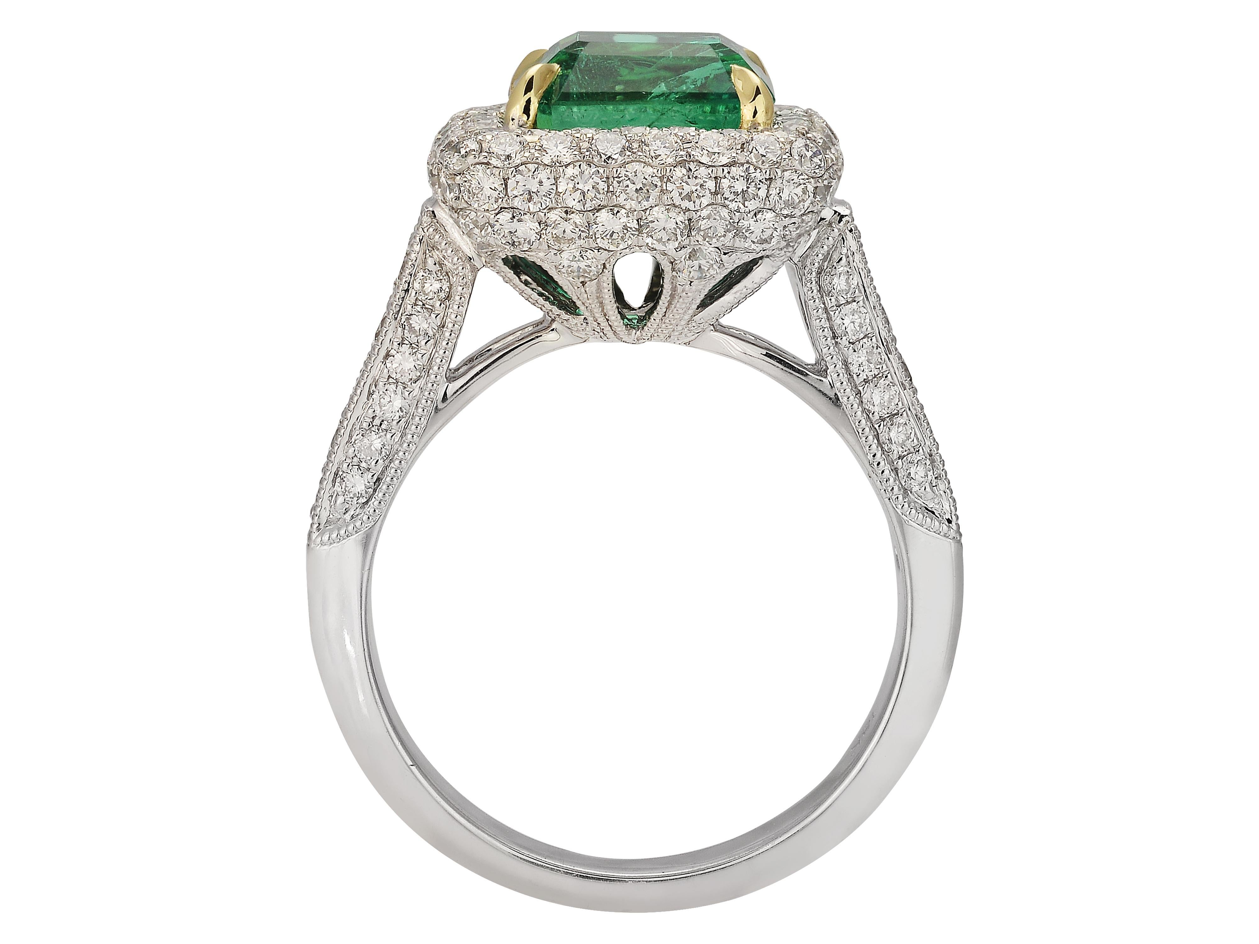 Emerald Cut 3.13 Carat Colombian Emerald Cocktail Ring