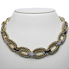 Yellow Gold And Diamond Rope Link Necklace