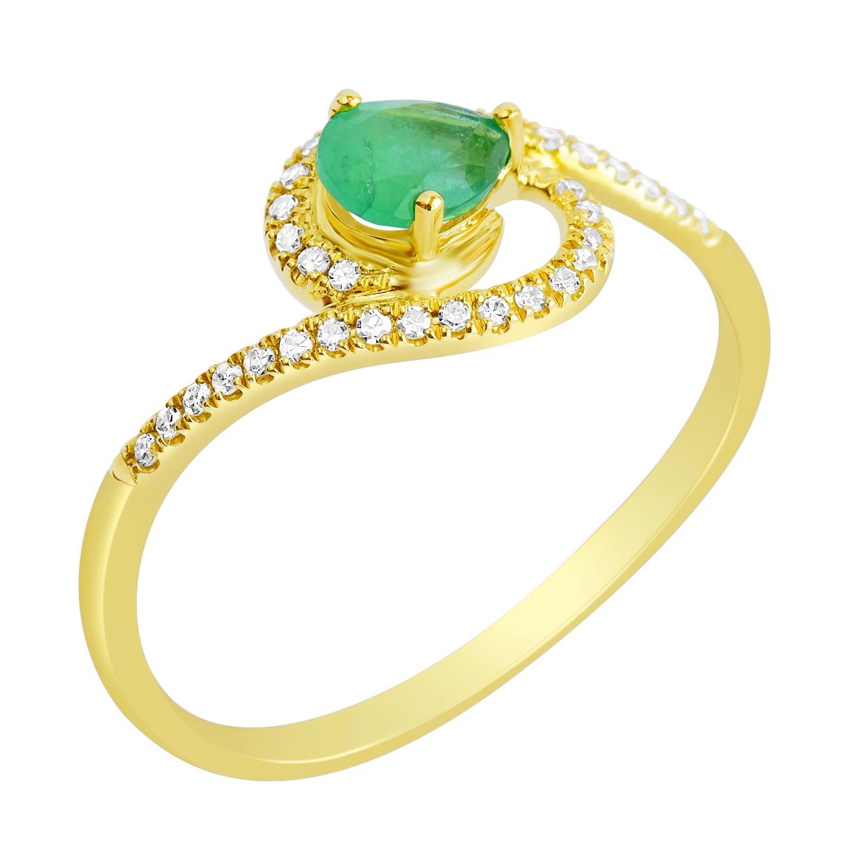 Contemporary 0.30 Carat Natural Pear Emerald Solid Gold Ring with 34 Microset Bright Diamonds For Sale