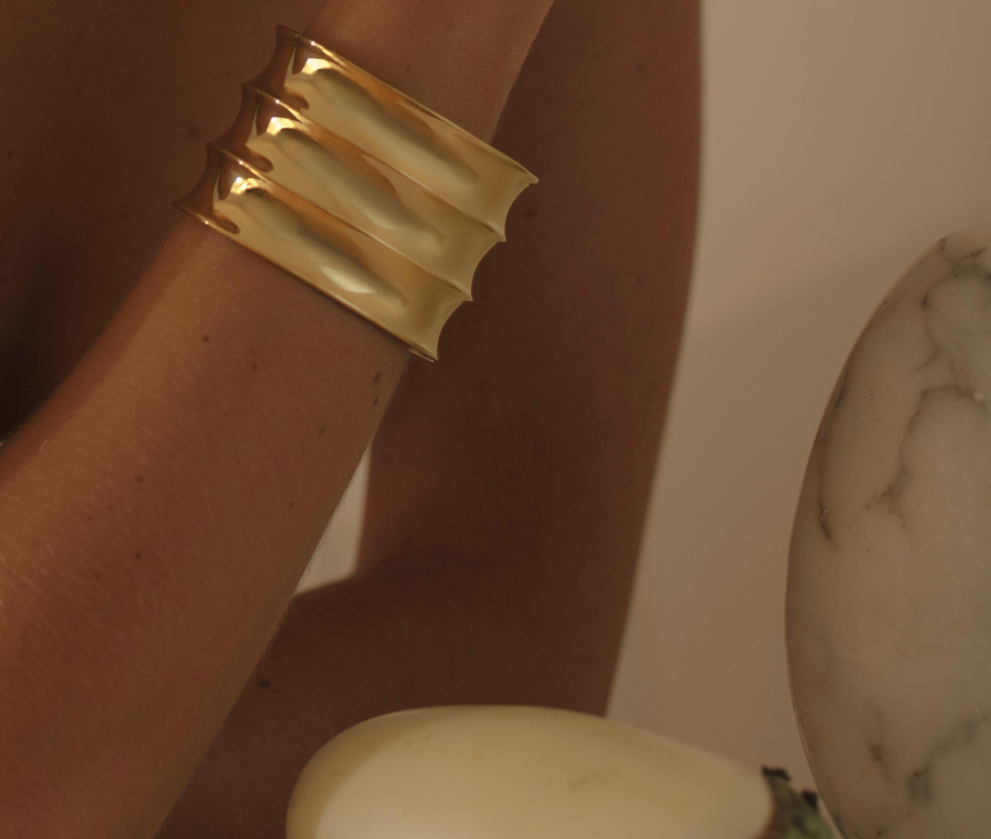 Agmes Gold Vermeil Sculptural Ridged Cuff In New Condition In New York, NY
