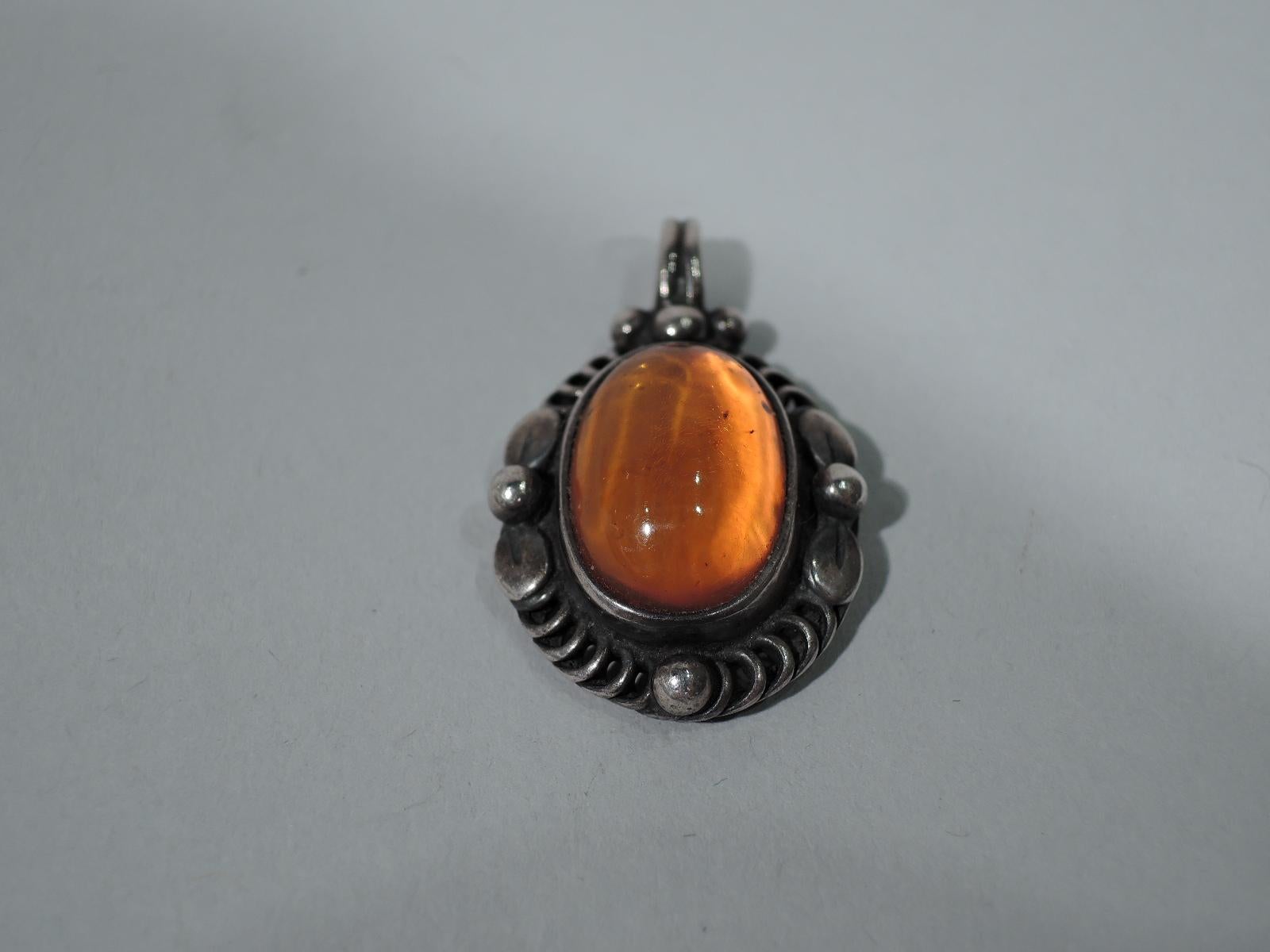 Georg Jensen Art Nouveau Sterling Silver and Amber Pendant In Excellent Condition In New York, NY