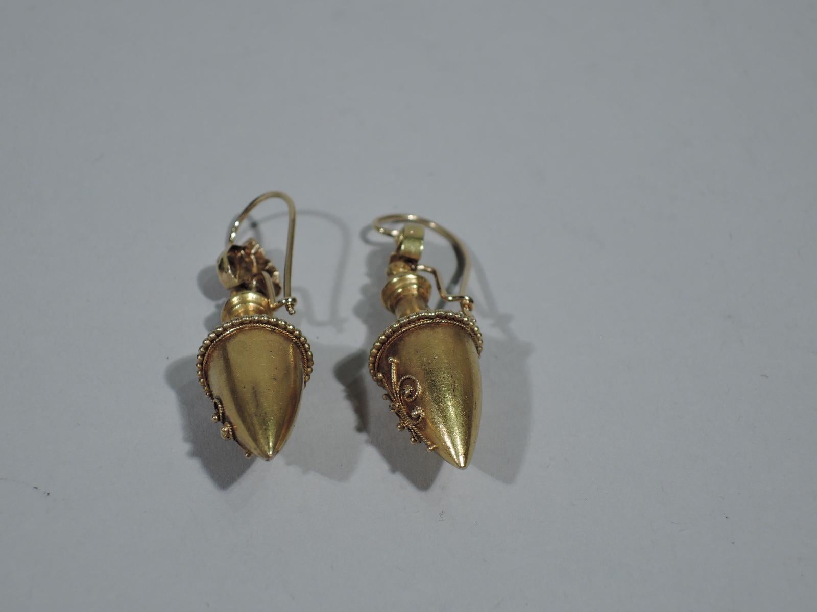 Women's Pair of Antique English Etruscan Revival 15 Karat Gold Drop Urn Earrings