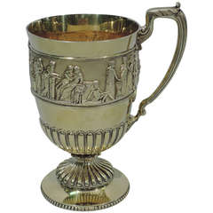 Antique Victorian Mug - Greek Revival - English Sterling Silver Gilt - 1874